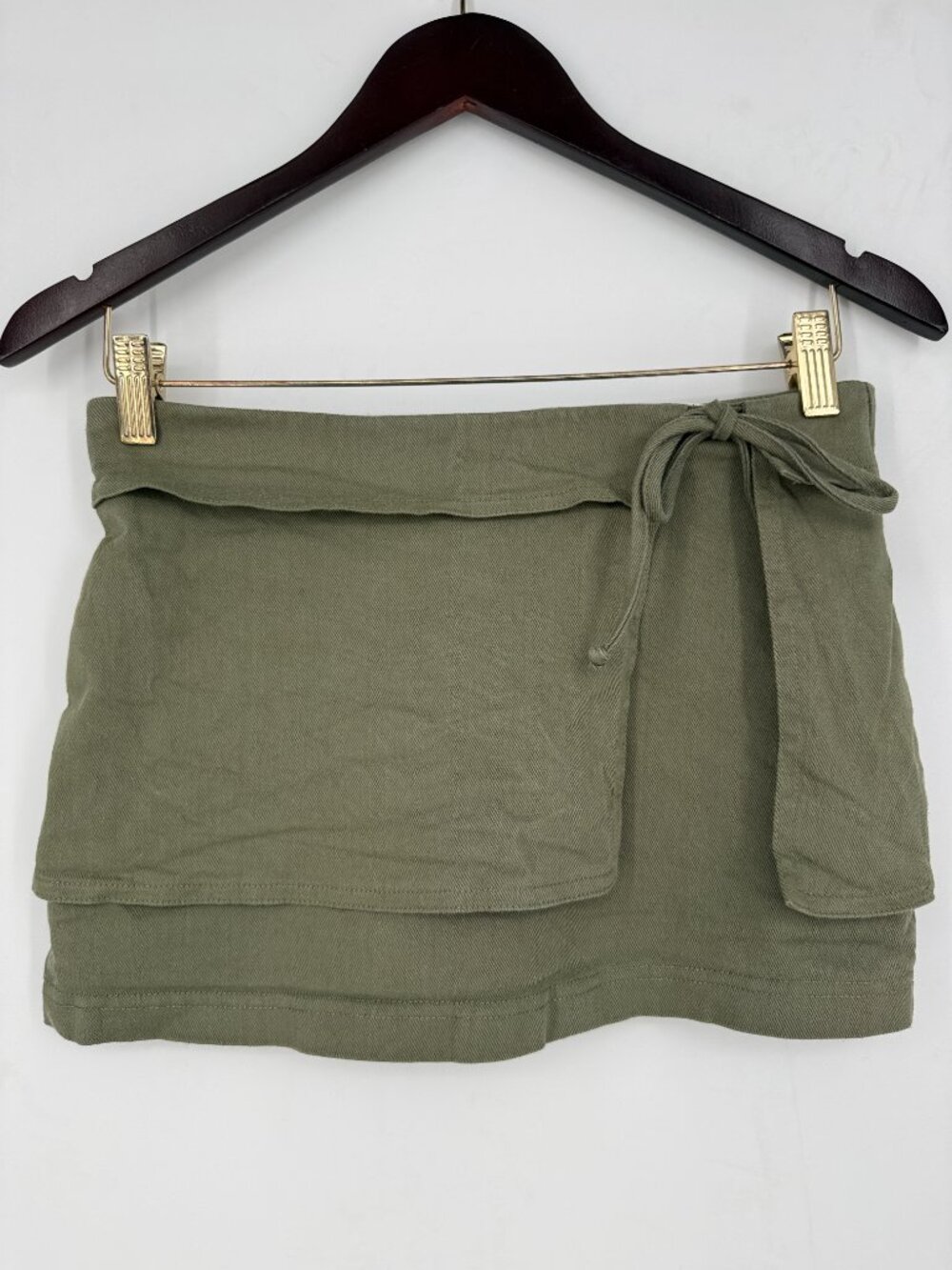 PacSun x Ryan Destiny Olive Green Utility Faux Wrap Mini Skirt Cargo Tie XS